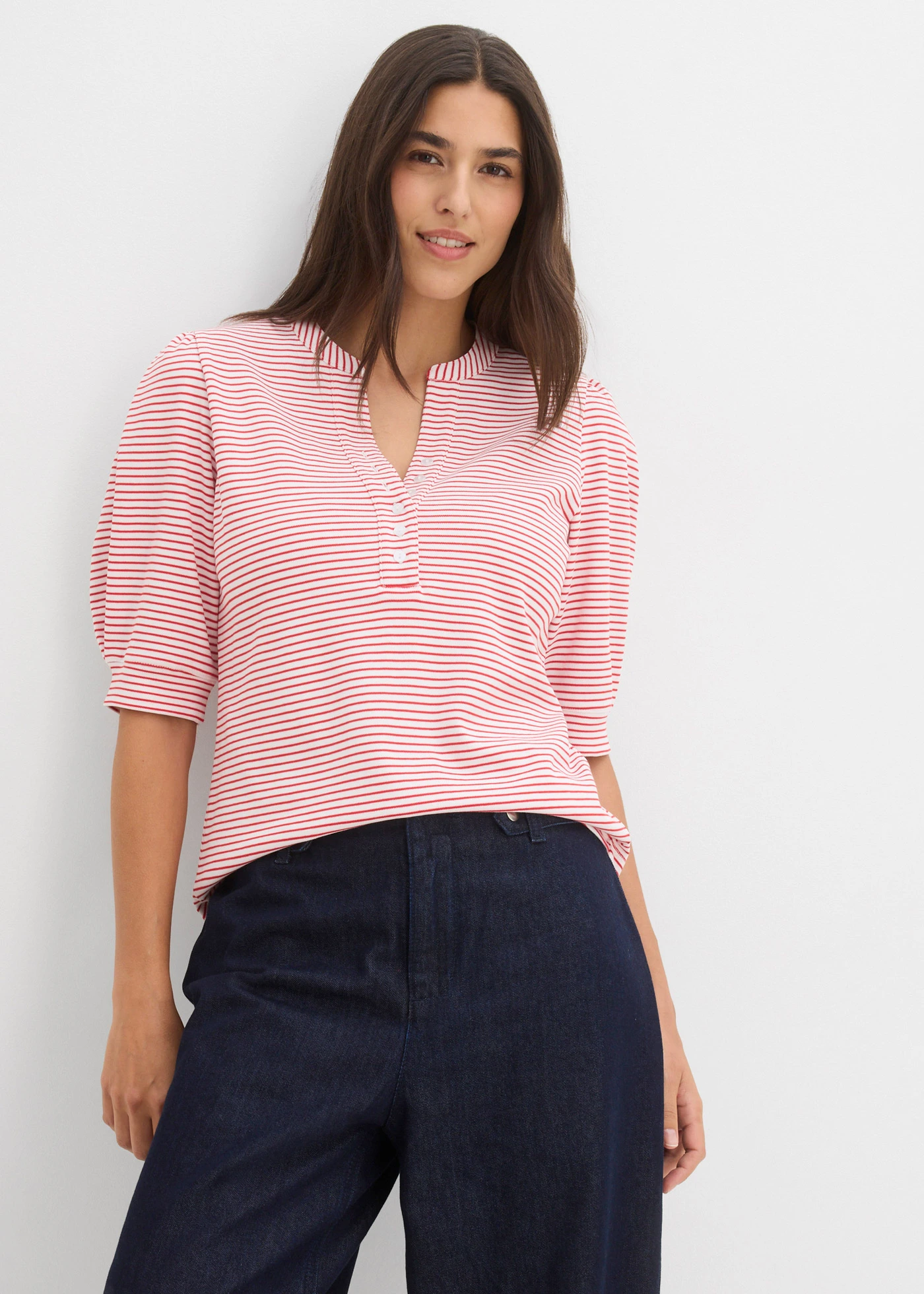 Shirt van puur biologisch katoen • wit-aardbeirood gestreept • bonprix online shop