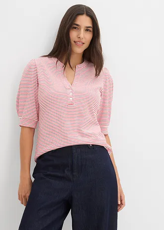 Bluză tricot din bumbac organic 100%, culoare: alb-roșu-căpșună cu dungi