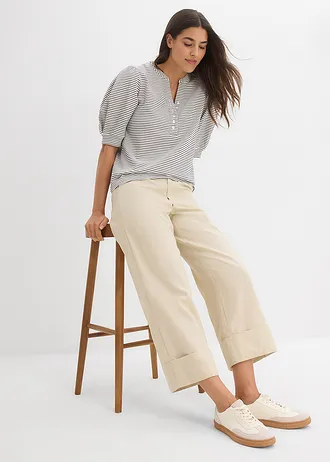 Bluză tricot din bumbac organic 100%, culoare: alb perlat/bleumarin cu dungi