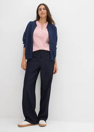 Bluză tricot din bumbac organic 100% • alb-roșu-căpșună cu dungi • magazin bonprix