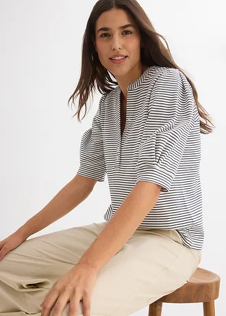 Shirt van puur biologisch katoen • parelwit/donkerblauw gestreept • bonprix online shop