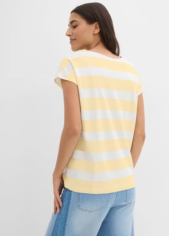 T-shirt rayé, Couleur: écru/jaune clair rayé