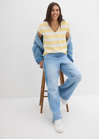 T-shirt rayé, Couleur: écru/jaune clair rayé