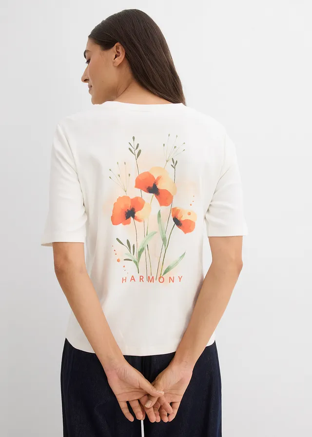 T-shirt z grubej bawełny organicznej • biały perłowy • sklep bonprix