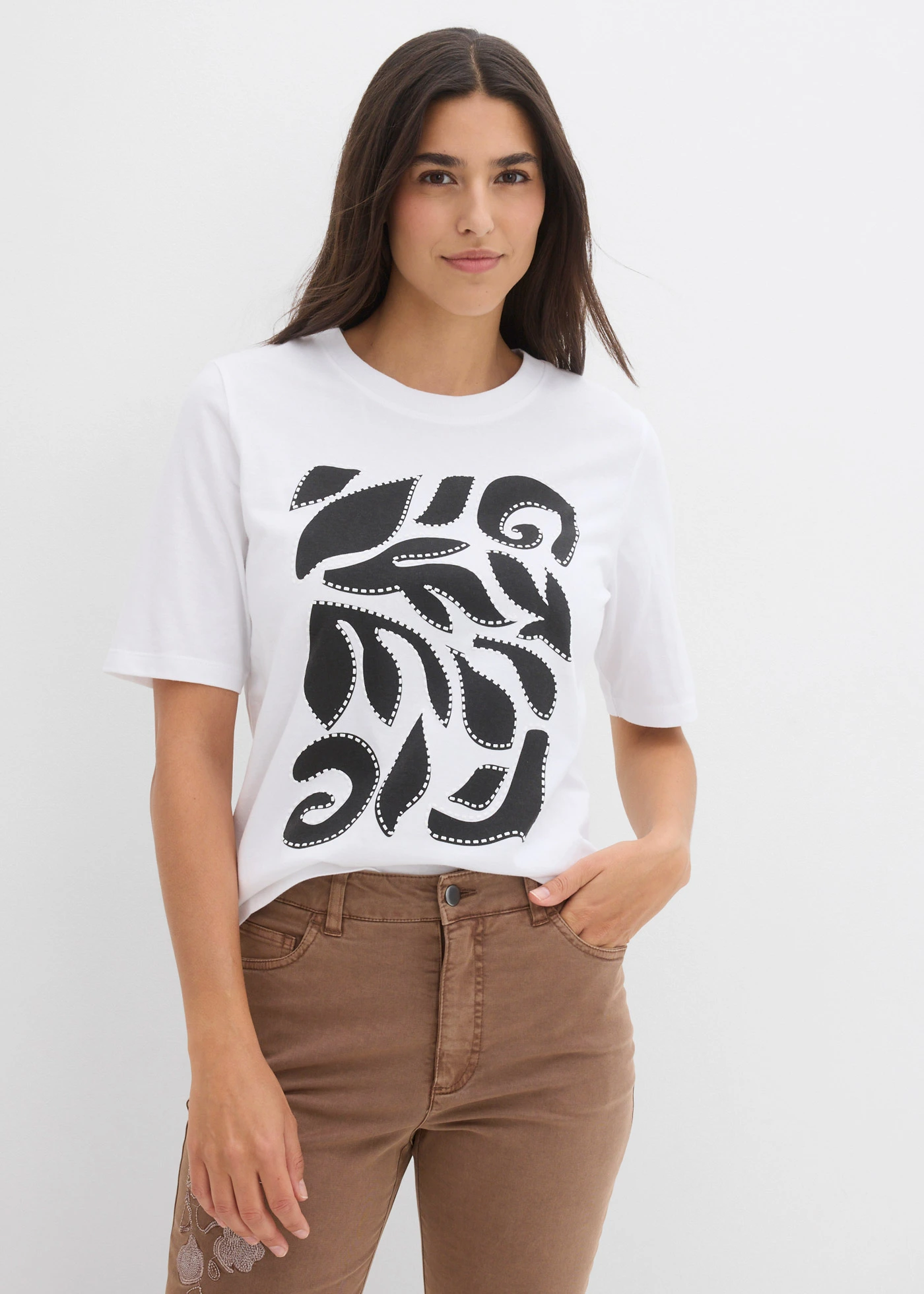 Tricou din bumbac organic 100% • alb-negru, cu imprimeu • magazin bonprix