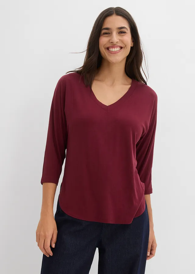 Shirt in een mix van viscose en elastan, Kleur: esdoornrood