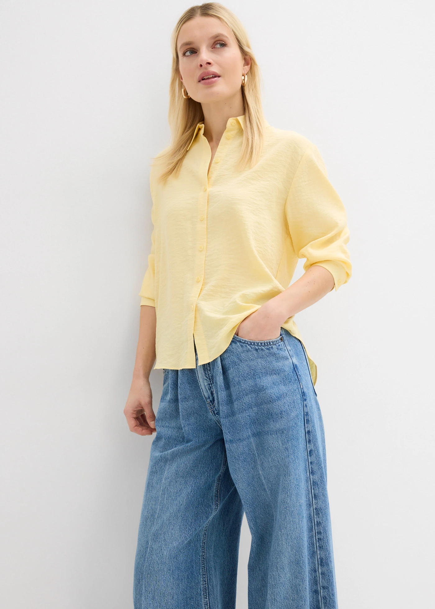 Super wide palazzo jeans • blauw denim used • bonprix online shop