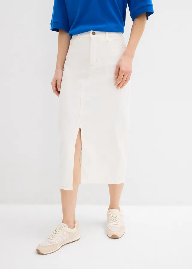 Spijkerrok, midi, Kleur: wolwit