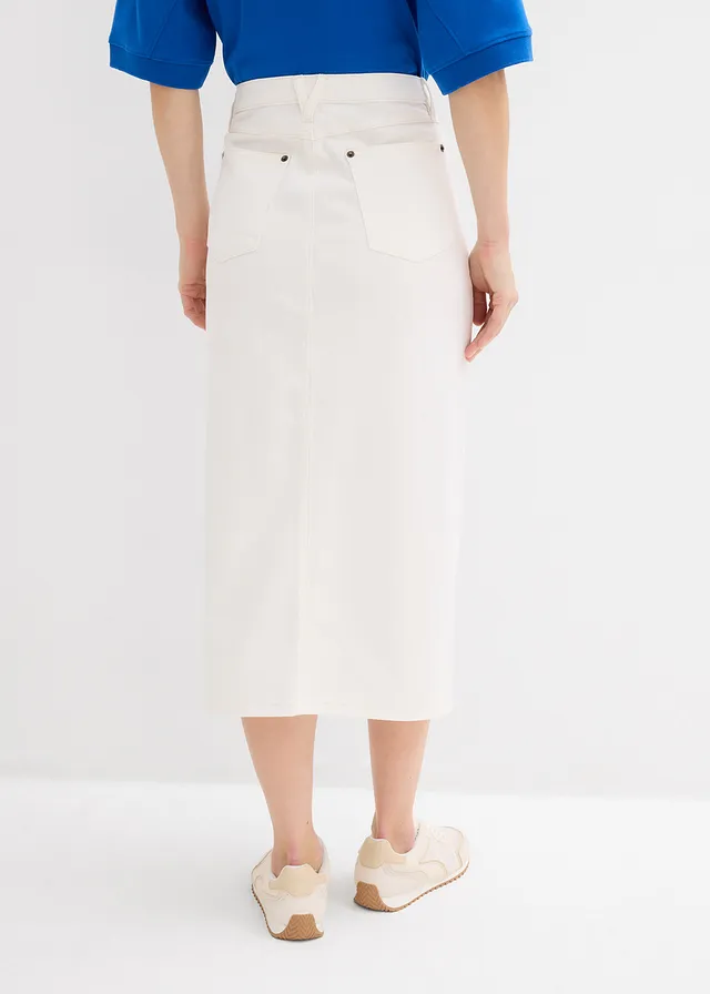 Spijkerrok, midi, Kleur: wolwit