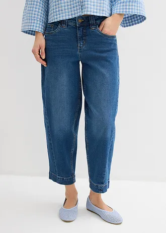 Džíny Barrel, Mid Waist, zkrácené, barva: modrý denim used