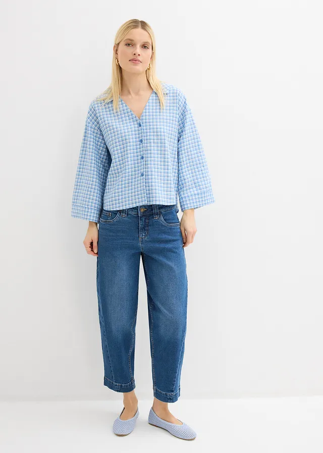 Jean barrel taille mi-haute, cropped, Couleur: bleu denim used
