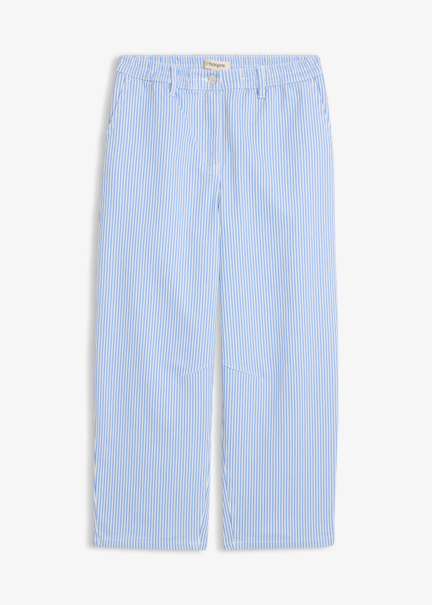 Pantalon barrel à taille haute et élastiquée • bleu moyen-écru rayé • Boutique bonprix