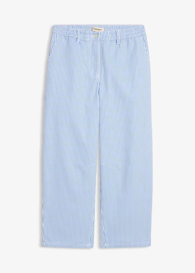 Pantalon barrel à taille haute et élastiquée • bleu moyen-écru rayé • Boutique bonprix