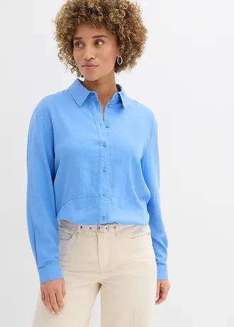 Bluză în stil oversize din material cu in • albastru mediu • magazin bonprix