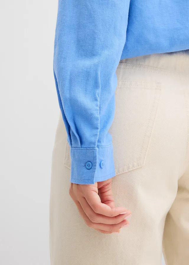 Oversized blouse van linnenmix • middenblauw • product-page.page-title-suffix