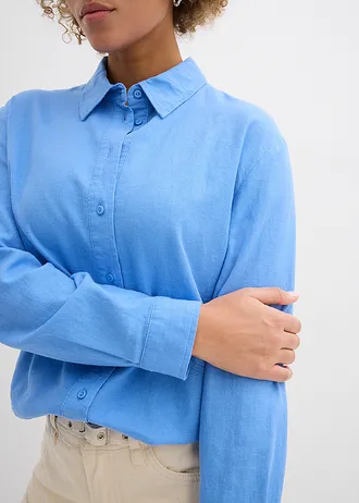 Oversized blouse van linnenmix • middenblauw • bonprix online shop