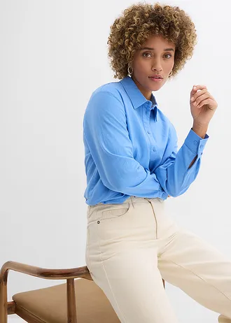 Bluză în stil oversize din material cu in • albastru mediu • magazin bonprix