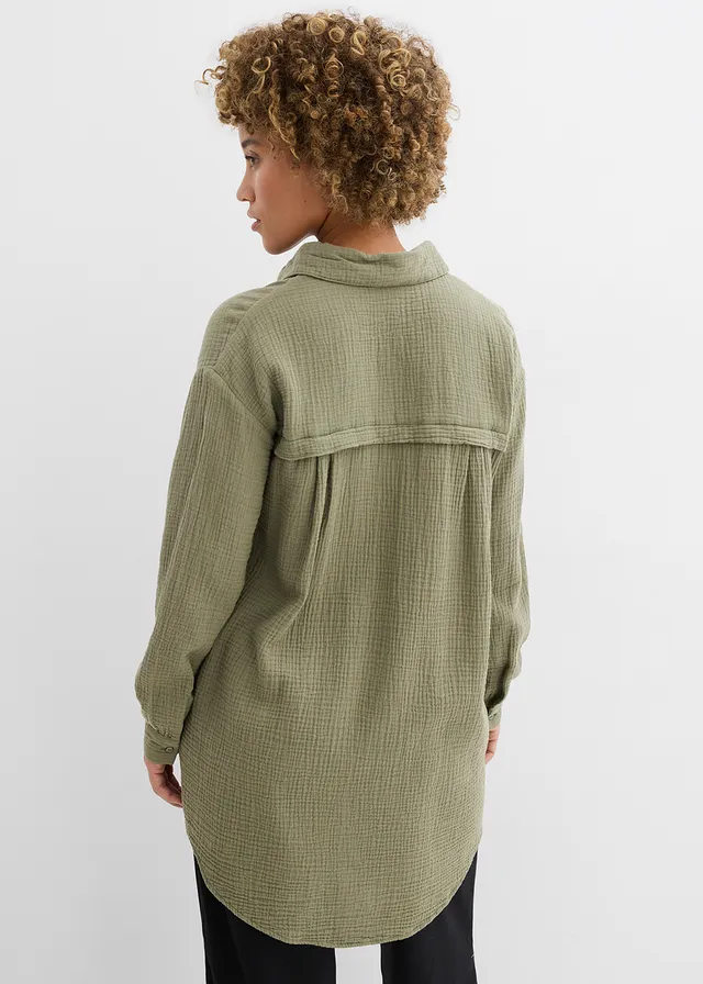 Oversized blouse van mousseline • olijfgroen • product-page.page-title-suffix