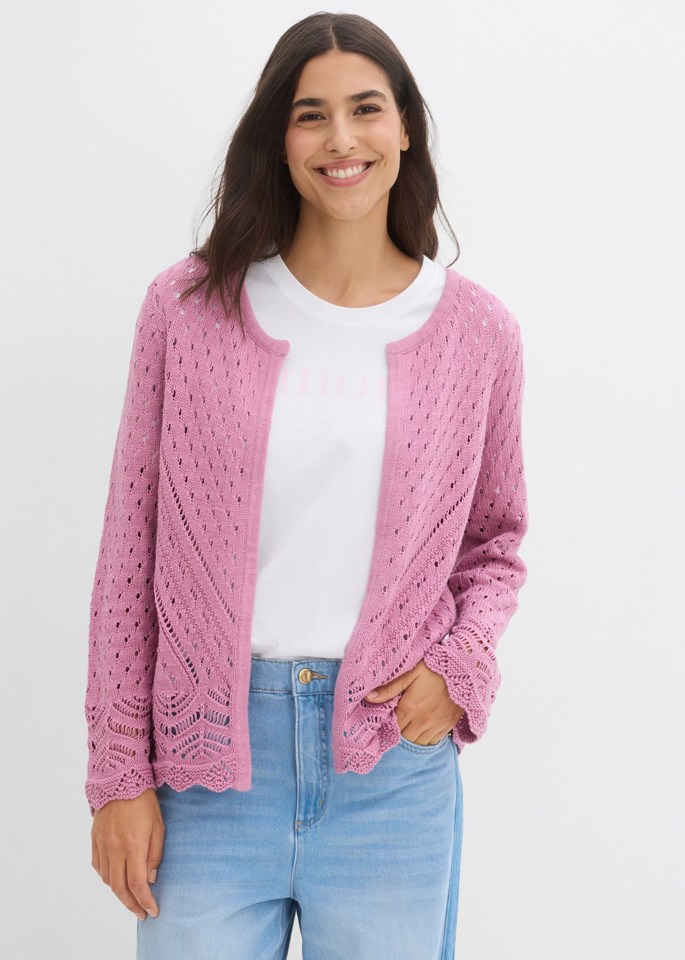 Cardigan ajouré 100% coton • mauve • Boutique bonprix