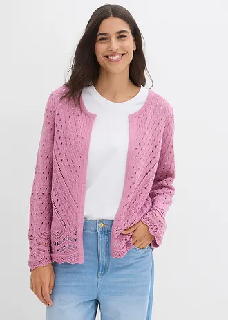 Cardigan ajouré 100% coton • mauve • Boutique bonprix