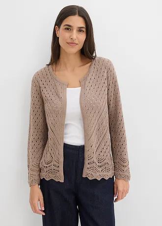 Ajour vest van puur katoen, Kleur: taupe