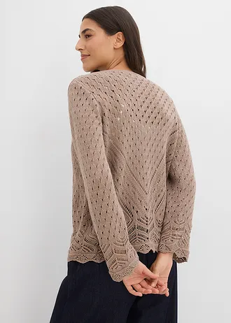 Ajour vest van puur katoen, Kleur: taupe