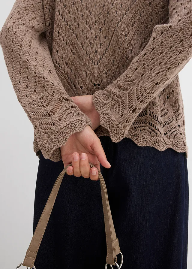 Ajour vest van puur katoen • taupe • product-page.page-title-suffix