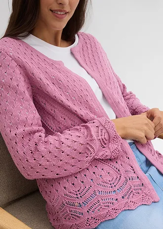 Cardigan ajouré 100% coton • mauve • Boutique bonprix