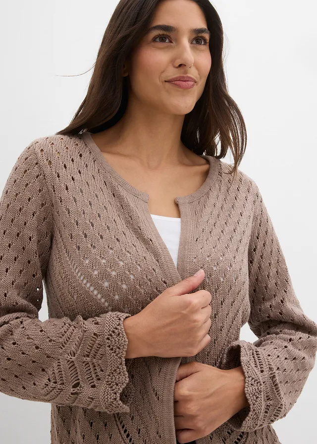 Ajour vest van puur katoen • taupe • product-page.page-title-suffix