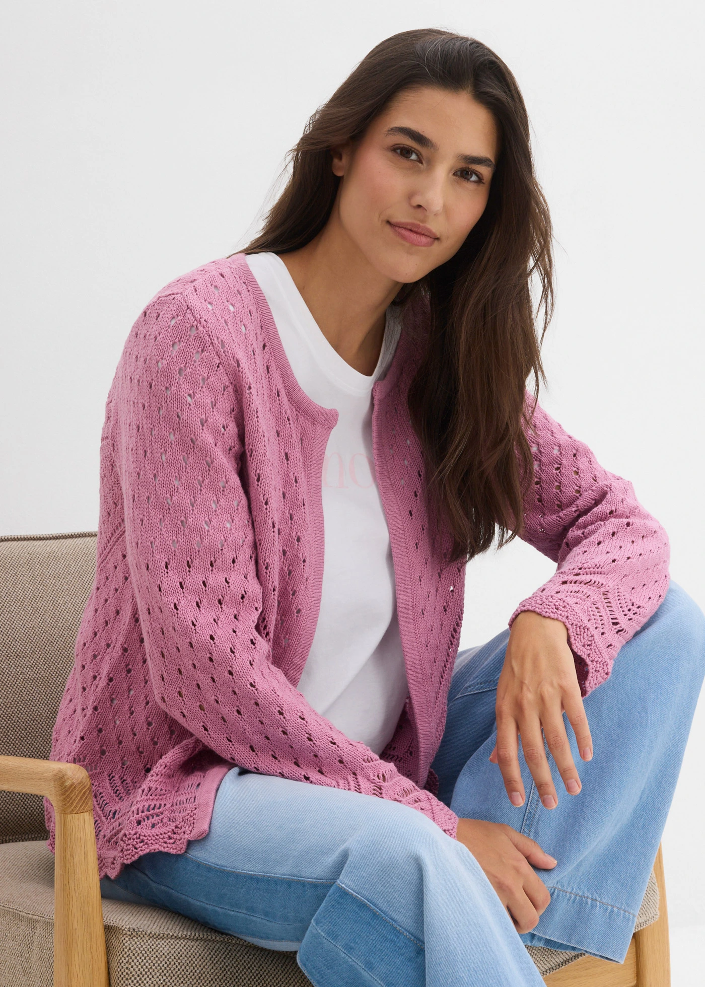 Cardigan ajouré 100% coton • mauve • Boutique bonprix