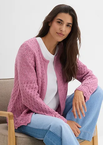 Cardigan ajouré 100% coton • mauve • Boutique bonprix