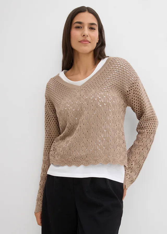 Pull léger en maille ajourée • taupe • product-page.page-title-suffix