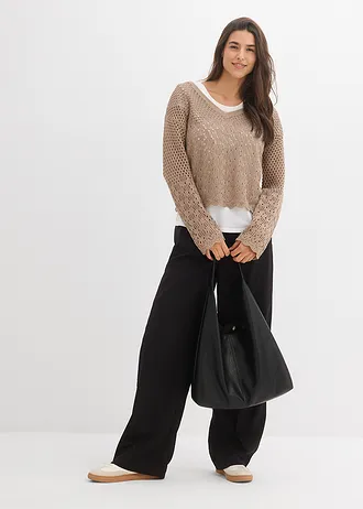 Lichte ajour trui • taupe • bonprix online shop