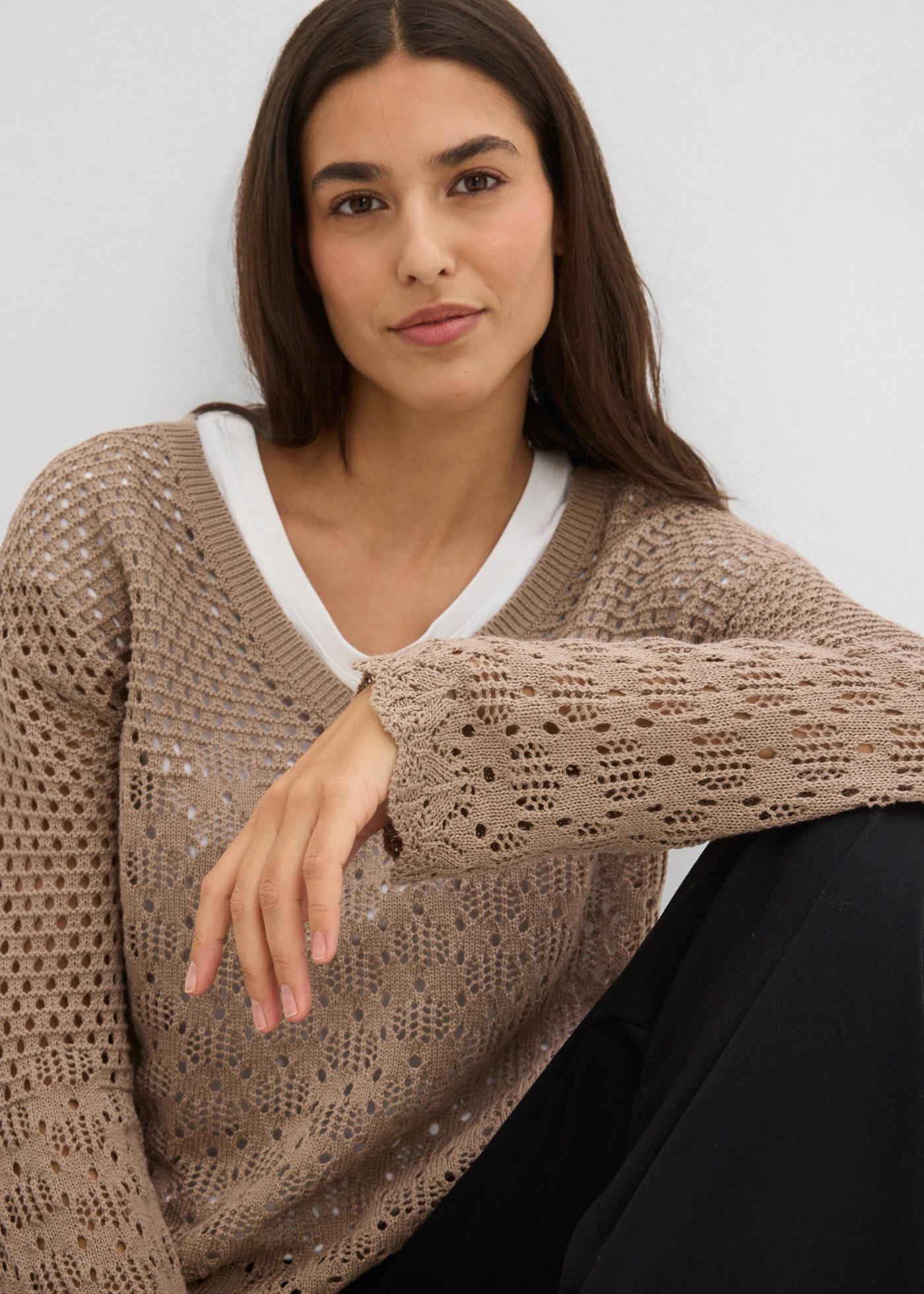 Lichte ajour trui • taupe • bonprix online shop