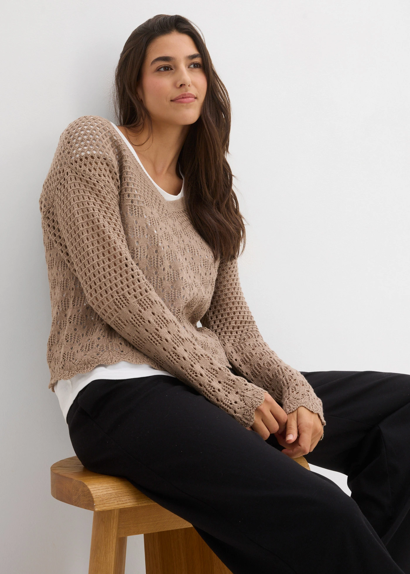 Lichte ajour trui • taupe • bonprix online shop