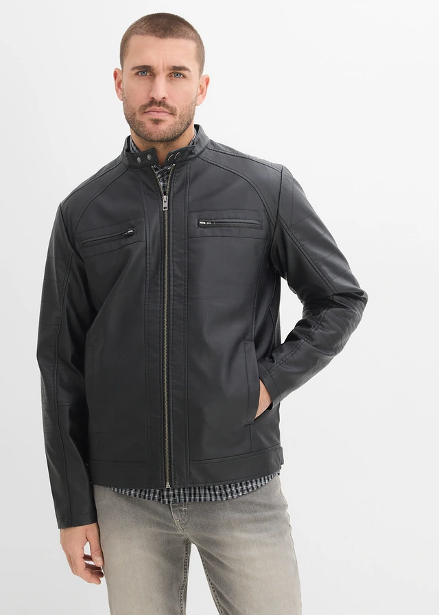 Imitatieleren jack, regular fit, Kleur: zwart