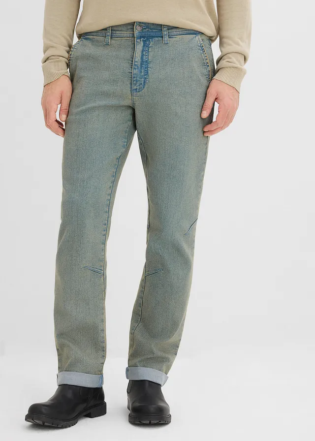 Jean loose, droit et léger à taille élastiquée, Couleur: bleu clair denim used