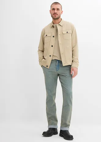 Vékony Relaxed Fit sztreccsfarmer komfort derékpánttal, Straight • világoskék denim, használt hatású • bonprix áruház