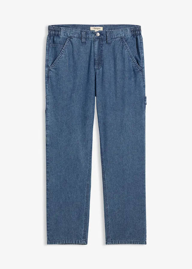 Lichte relaxed fit carpenter jeans met comfortband, straight, Kleur: blauw denim used