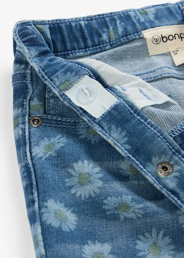 Ultra-Soft Slim Fit jeans, mid waist • blauw denim gebloemd • product-page.page-title-suffix