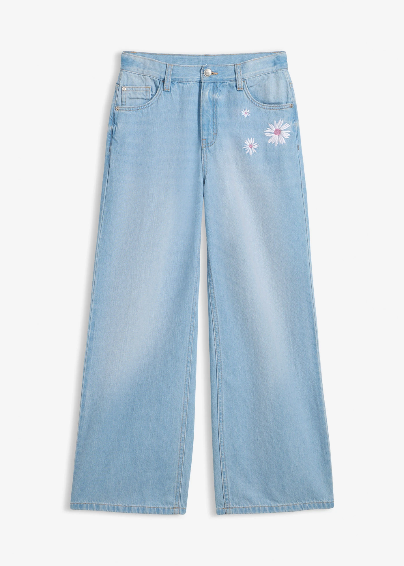 Wide leg jeans, mid waist • blauw denim used • bonprix online shop