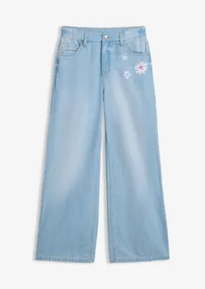 Jeansy wide leg, średni stan • niebieski denim "used" • sklep bonprix