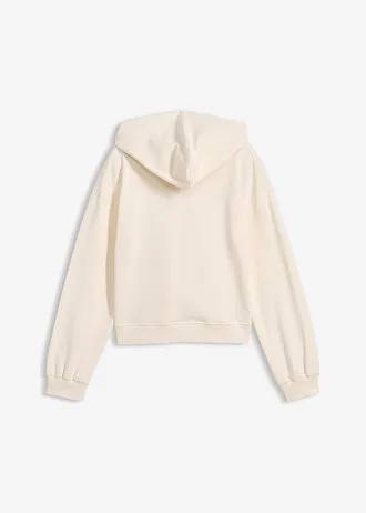 Krótka bluza z kapturem, z czystej bawełny organicznej • biały perłowy • sklep bonprix