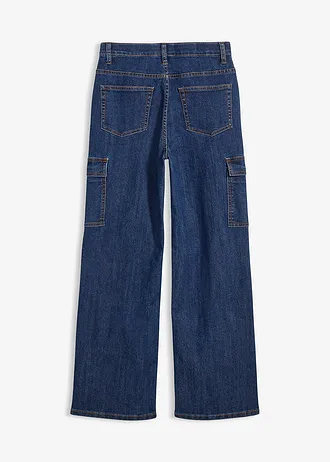 Blugi stretch în stil cargo, Loose Fit, Straight cu talie ajustabilă