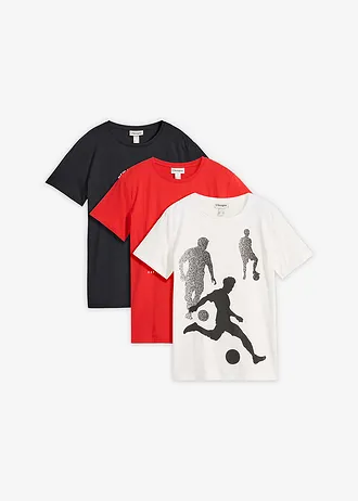 T-shirt van puur biologisch katoen (set van 3), Kleur: aardbeirood-wolwit-zwart met print