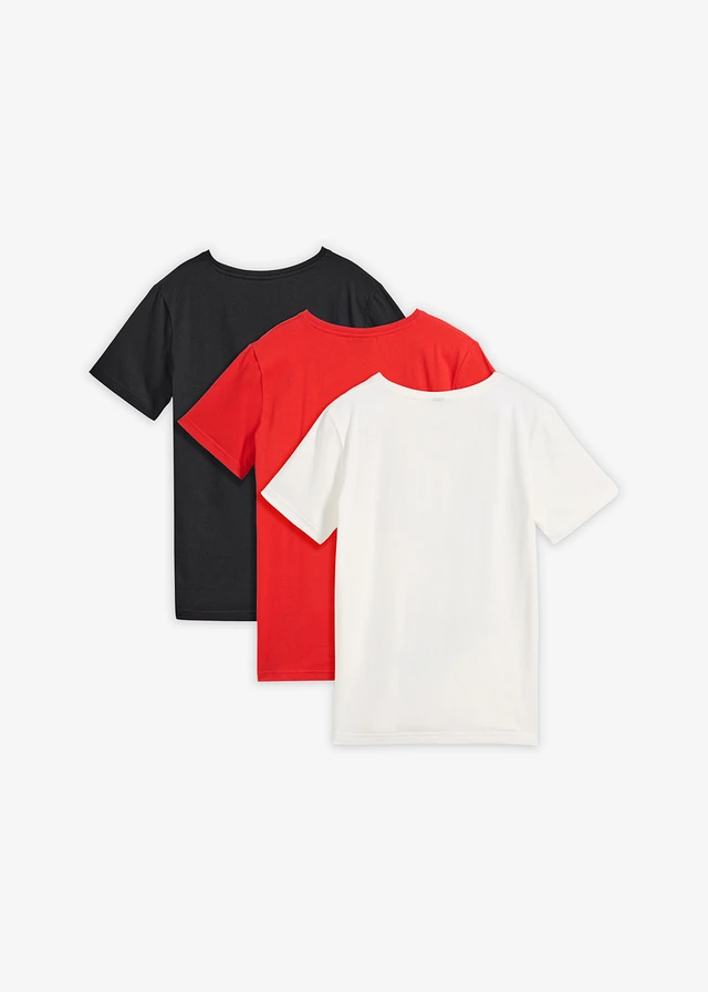 T-shirt van puur biologisch katoen (set van 3) • aardbeirood-wolwit-zwart met print • product-page.page-title-suffix