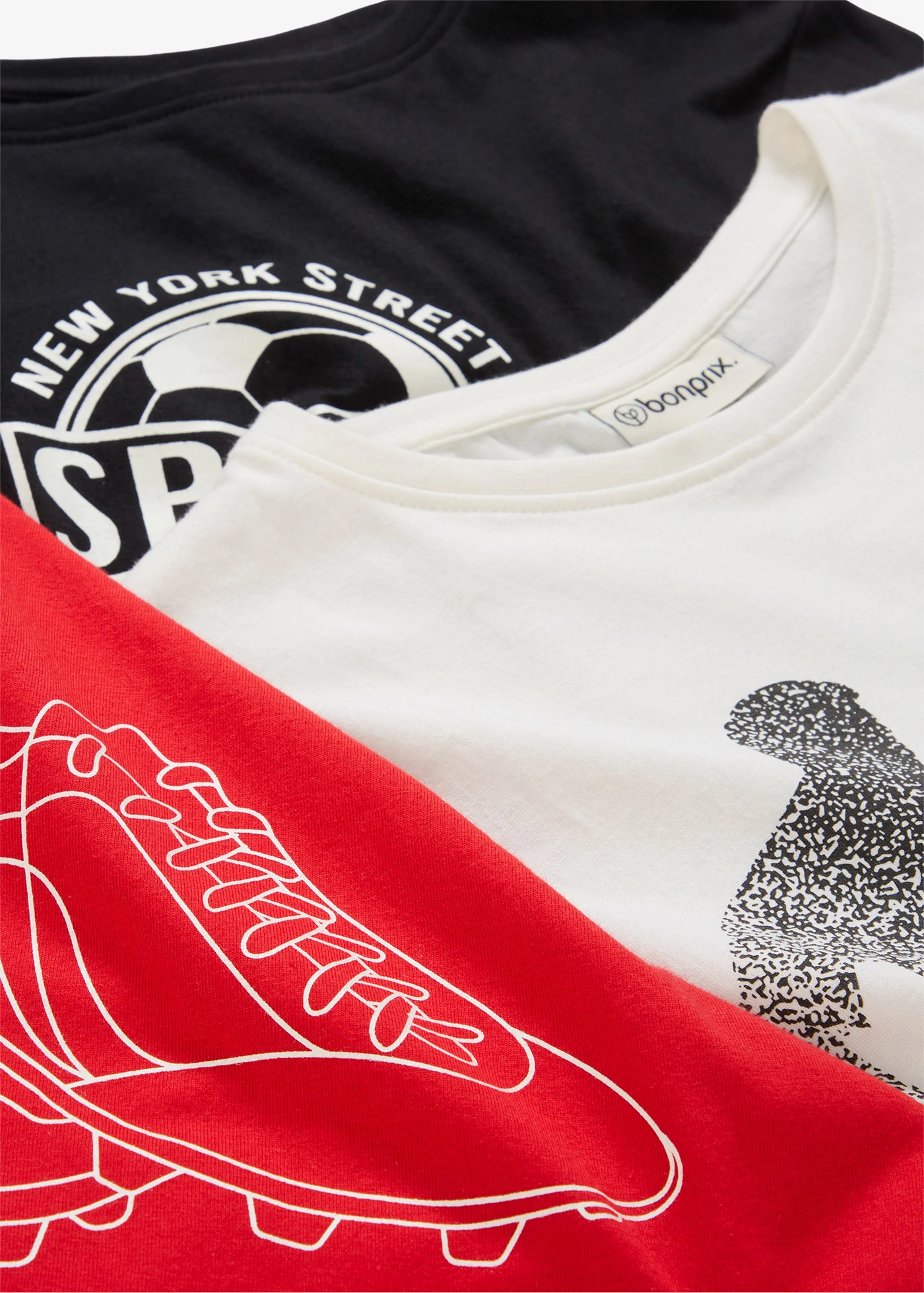 T-shirt z czystej bawełny organicznej (3 szt.) • truskawkowy+biel wełny+czarny z nadrukiem • sklep bonprix