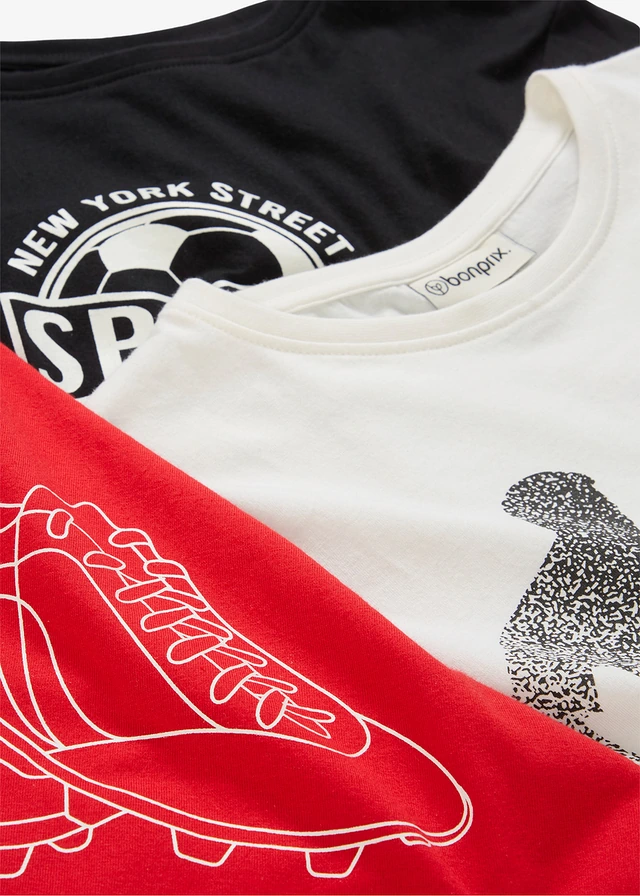 T-shirt van puur biologisch katoen (set van 3) • aardbeirood-wolwit-zwart met print • product-page.page-title-suffix