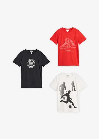 T-shirt van puur biologisch katoen (set van 3) • aardbeirood-wolwit-zwart met print • bonprix online shop