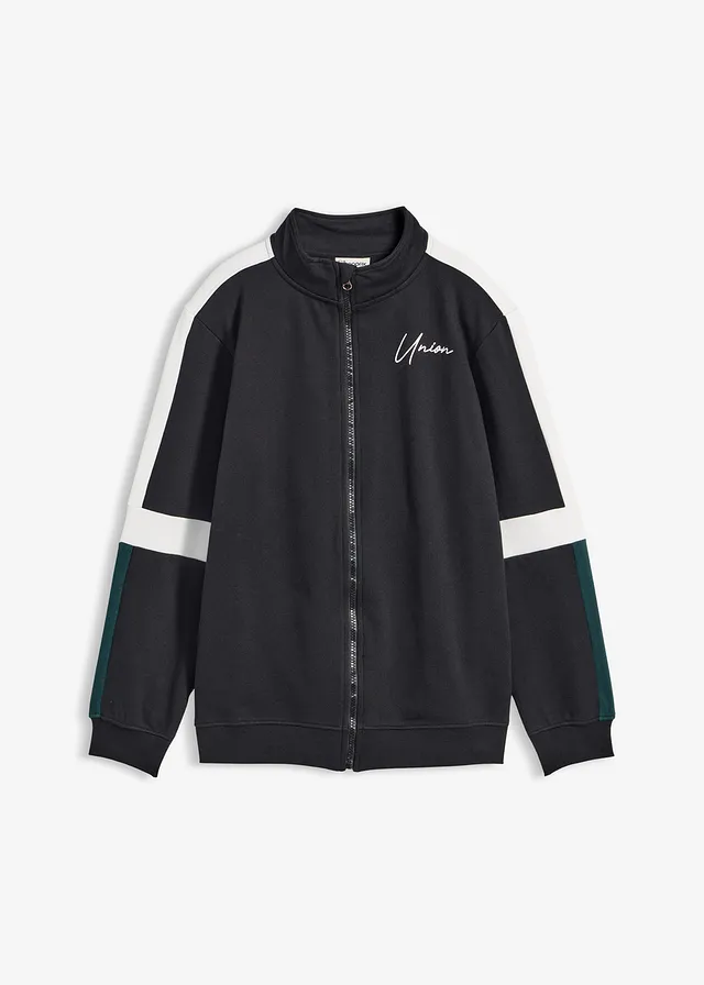 Sweat zippé décontracté 100% coton, Couleur: noir